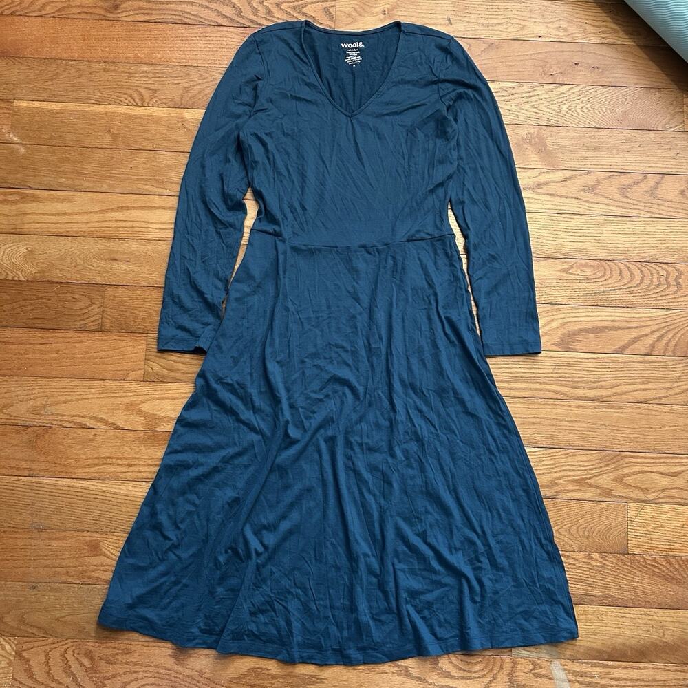 Wool& Wool And Merino Ahna Empire Waist Maxi Dress Long Sleeve V Neck Medium